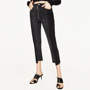 Zara Two Tone Step Hem Exposed Zipper Jeans